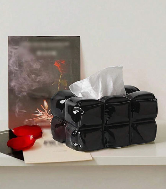 Black Quilted Ceramic Tissue Box — HK Design Lebanon